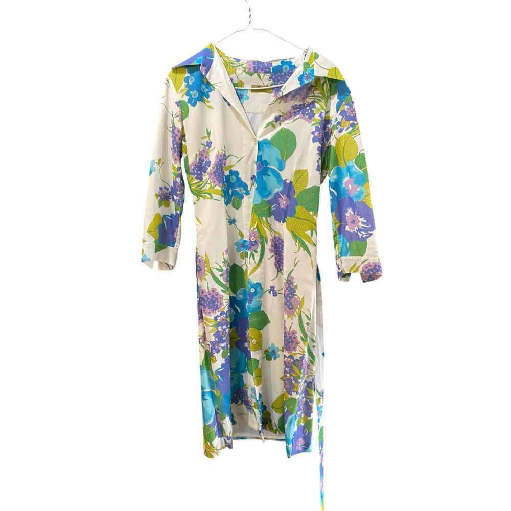 Vintage Milly Multicolor Floral Print collared Button Front Dress Size